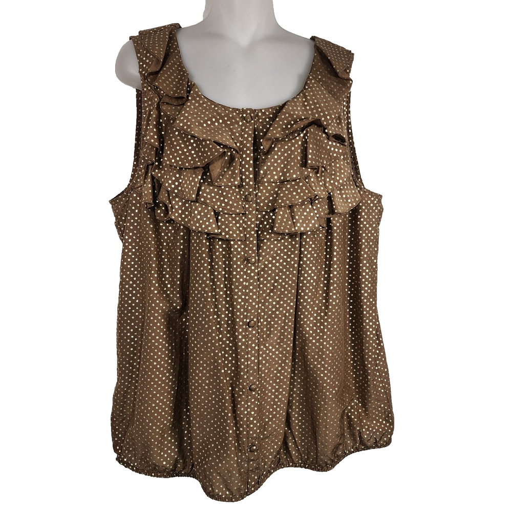 Ann Taylor LOFT Womens Blouse Button Polka Dot Ruffled Silk Blend Sleeveless XL